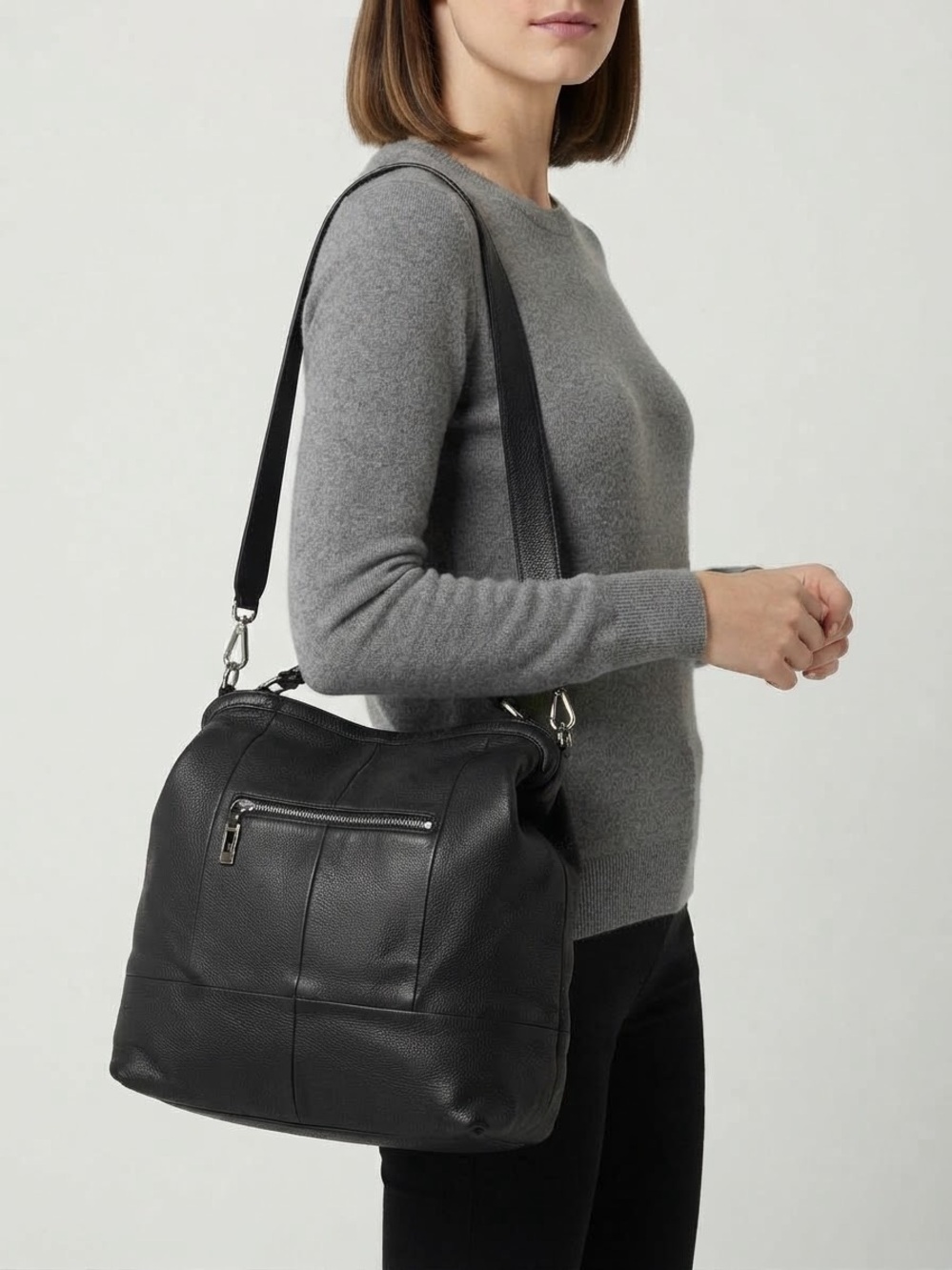 b. makowsky Black Pebbled Leather Shoulder Bag